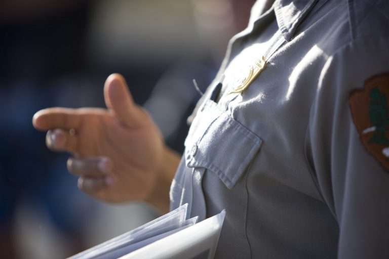 Police officer with instructions