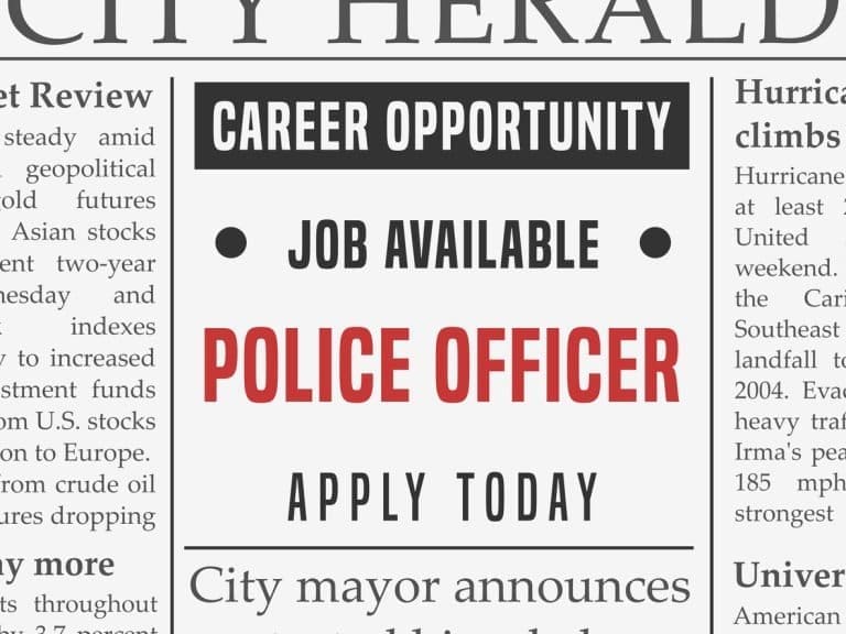 Newspaper ad for police recruitment